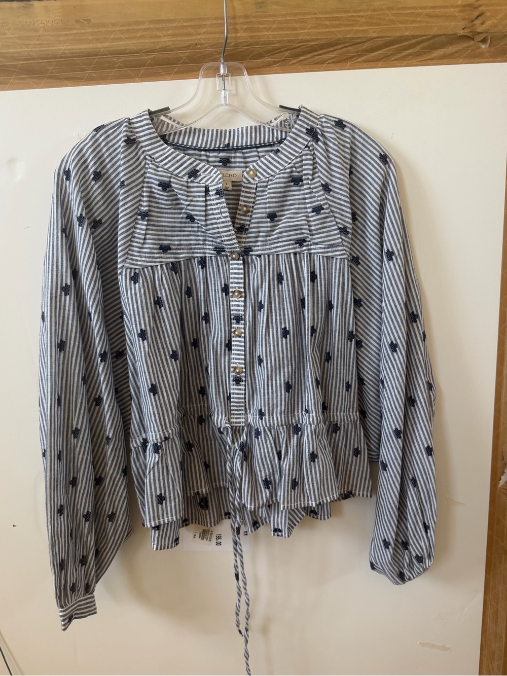 Pilcro Blue and White Striped Button-Front Peasant Blouse